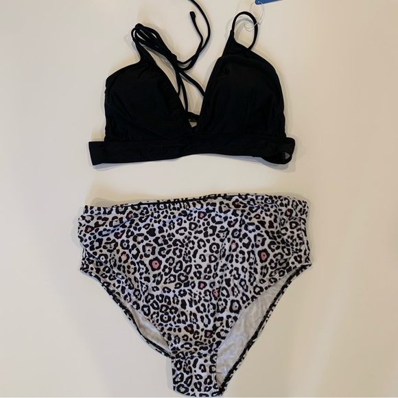 Maternity Black White Two Piece Animal Print Swimsuit Bikini V Neck Size XL - Picture 4 of 11